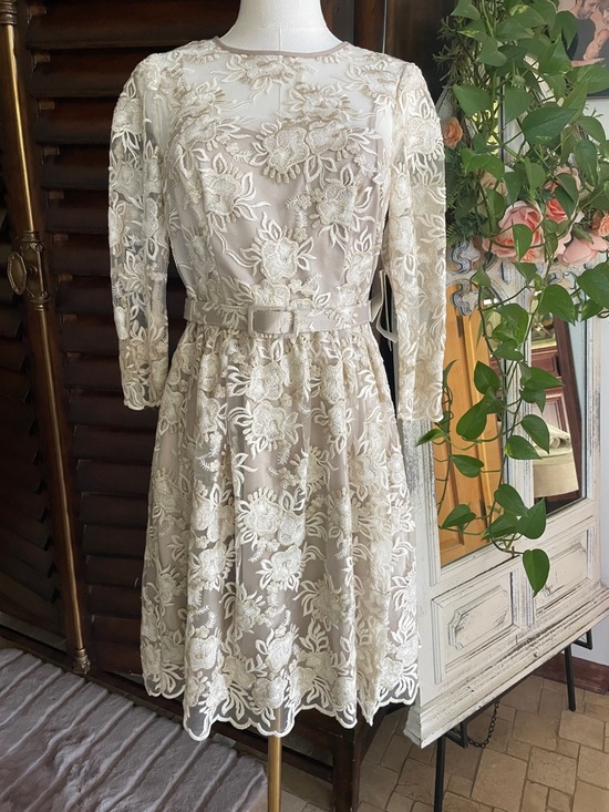 Eliza J Dresses & Skirts - NWT Eliza J Gold Lace Dress with Belt Pockets Bridal Mitzvah Elegant 4P